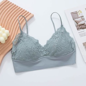 法式無感少女一體式美背細肩浪漫蕾絲薄夏款背心式吊帶文胸