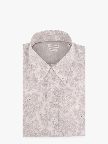 Cotton slim fit shirt with all-over print - BRUNELLO CUCINELLI - gender_Man