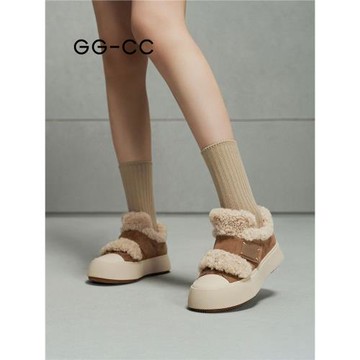 【布朗可可】GGCC潮流時尚厚底冬季毛毛鞋保暖加絨增高休閑板鞋女