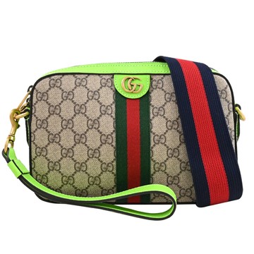 GUCCI 699439 Ophidia 經典印花兩用手拿包/斜背包.駝/螢光綠