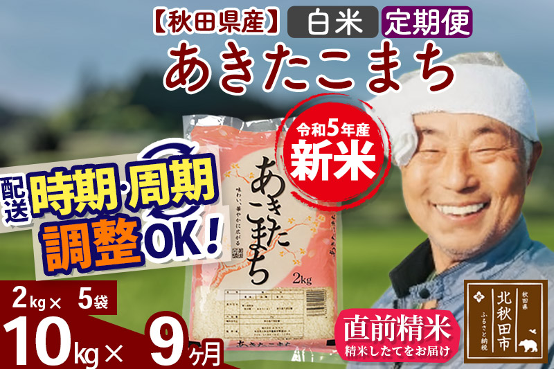 《定期便9ヶ月》＜新米＞秋田県産 あきたこまち 10kg(2kg小分け袋) 令和5年産 配送時期選べる 隔月お届けOK お米 おおもり|oomr-10609