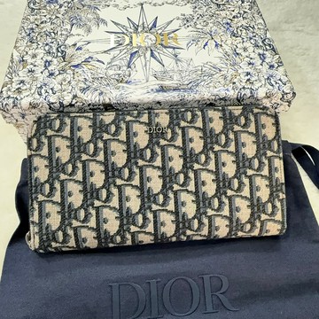 【迪奧｜全新】現貨 DIOR 長夾 滿版 錢包 經典款 緹花布 拉鍊長夾｜Little Bee 小蜜蜂精品
