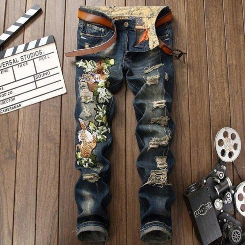 虎柄 スキニーパンツ デニム 終わら ジーンズ タイガー アニマル 総柄  