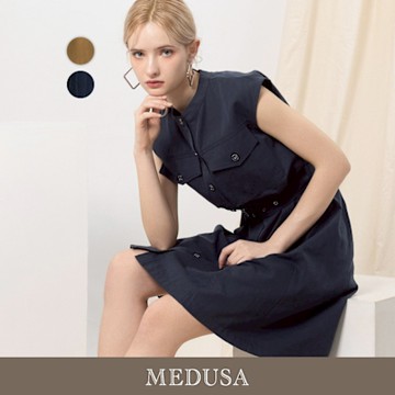 現貨【MEDUSA 曼度莎】工裝風衣感鈕釦休閒洋裝 - 2色（M-XL）｜休閒洋裝 腰帶洋裝 短洋裝