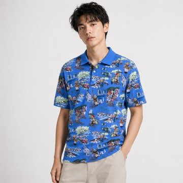 Polo Ralph Lauren RL 熱銷刺繡滿版熊圖案短袖POLO衫(青年款)-藍色