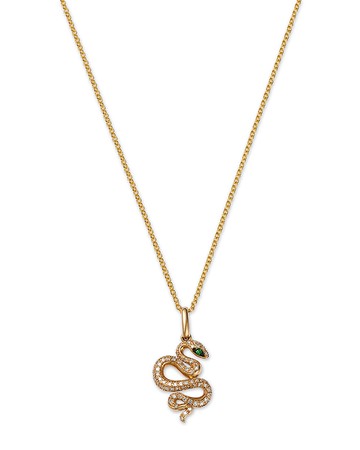 Bloomingdale's Fine Collection Tsavorite & Diamond Snake Pendant Necklace in 14K Yellow Gold, 18
