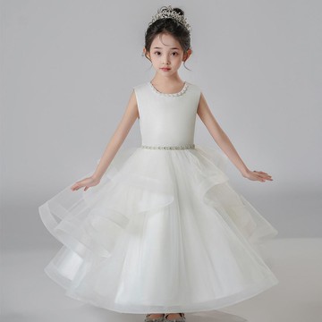 Doveark - 領口珍珠氣質網紗長禮服-白色