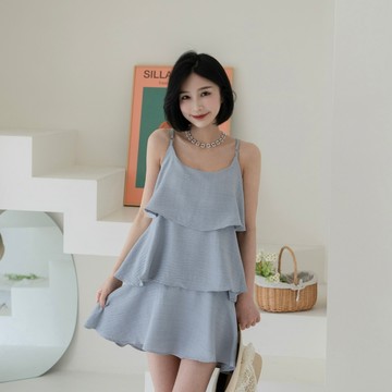 U領不規則層次細肩短洋裝【JN286012】DesireShop