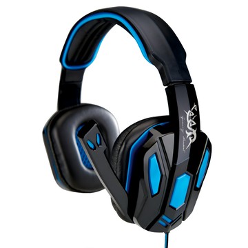 E-books 電競頭戴耳機麥克風 質感皮革耳罩  S42  黑色 + 藍色