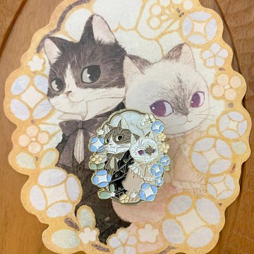 Chiya Pin 復古金屬襟章徽章 Meow no cat, no life