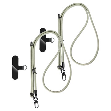 BEOK 防丟失編織紋尼龍7mm手機斜背繩 2條 + 夾片 2個  1組  灰綠色