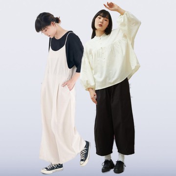 【福袋】LUCKY BAG 01- 亞麻寬褲吊帶褲與氣球袖襯衫