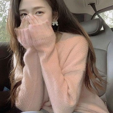 粉色溫柔風內搭軟糯寬松毛衣女2022年新款秋冬韓版穿搭針織衫潮款