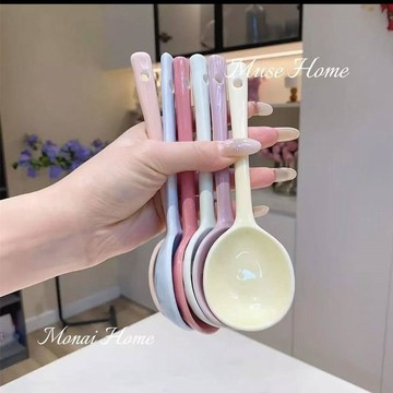 💥臺灣有貨💥免運💥ins高顏值可愛長柄喝湯陶瓷吃飯飯勺家用甜品湯匙湯勺勺子調羹特惠