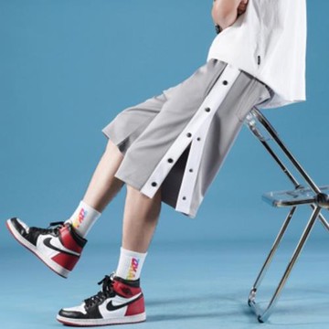 側排扣短褲男外穿夏季薄款寬松休閑七分過膝五分運動衛褲籃球褲子