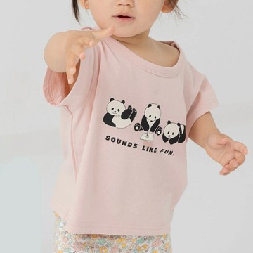 日本 Chil2 - 100%棉 可愛印花短袖上衣-熊貓-粉紅