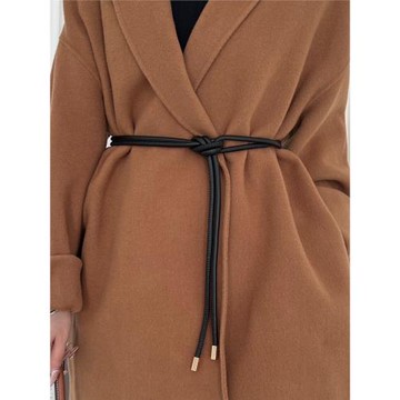 高級軟皮繩打結腰帶女搭配大衣時尚配羽絨服裝飾毛衣裙子細皮帶潮