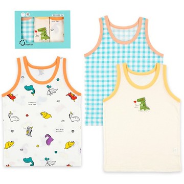 韓國 Maykids - (3入組)男寶無螢光棉親膚背心-恐龍
