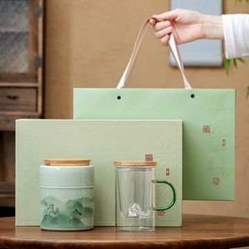 茶葉包裝盒空禮盒綠茶一杯一罐泡茶杯龍井毛尖碧螺春陶瓷茶葉罐