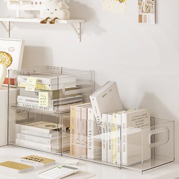 桌面伸縮收納盒客廳書房書本大容量收納柜零食玩具可疊加收納儲筐