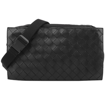 BOTTEGA VENETA 寶緹嘉   INTRECCIATO編織皮革拚尼龍側胸包/腰包/黑