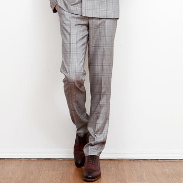 灰色格子西褲時尚夏季薄款修身型休閑商務長M271585K菲獅頓