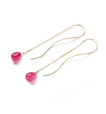 七月生日石 K10 玫瑰/一顆紅寶石（水滴形）美國耳針~MONTBRETIA~