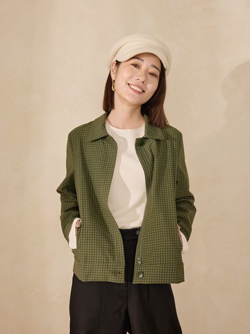 夜班人小領剪接外套-綠城