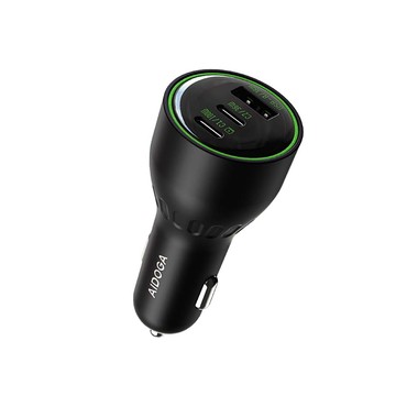 AIDOGA 136W 三孔 PD 快充 Type-C+USB-A 車充點菸器車用充電器 LED氛圍燈 適用蘋果/安卓手機/平板/筆電