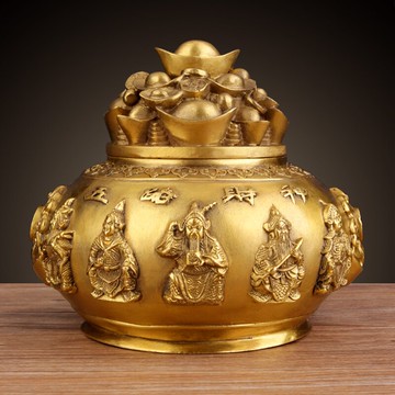 純正黃銅聚寶盆五路財神聚寶盆擺件家居店鋪收銀臺裝飾開業禮品