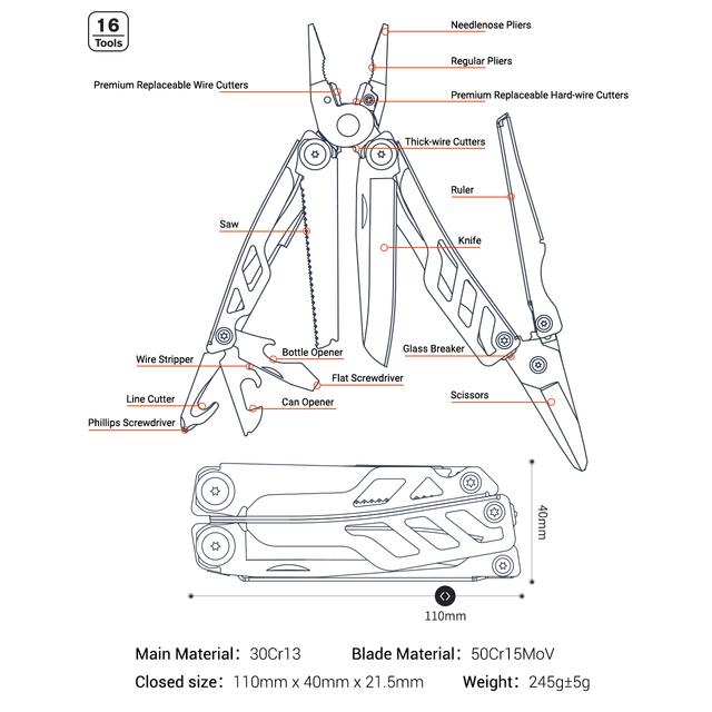 Nextool-多機能プライヤー,ツールセット,屋外用,サバイバルはさみ,ワイヤーストリッパー,折りたたみ式および多機能プライヤー