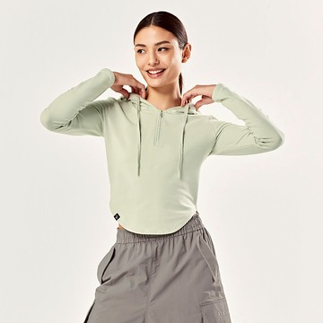 連帽半拉鍊圓弧下襬長袖上衣｜哈密瓜雪酪 Melon Sherbet 멜론셔벗｜XTFHD01J1