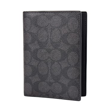 COACH 男款 緹花LOGO防刮皮革護照夾-灰黑