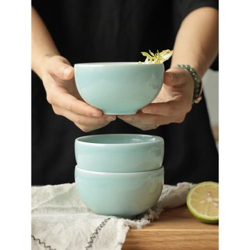 龍泉青瓷餐具4英寸單個米飯碗陶瓷家用酒店擺臺湯碗勺中式三件套