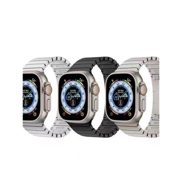 適用applewatch ultra3不銹鋼鏈式表帶蘋果iwatch11/10代金屬按鍵