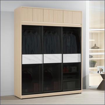 6尺被櫥式鋁框推門衣櫥黑玻璃(衣櫥+被櫃) 收納衣櫃 滑門衣櫥 【149B119825】Leader傢居館149-A211+A211+A209