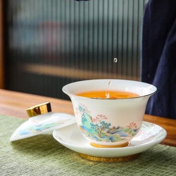 德化白瓷大號三才蓋碗單個不燙手泡茶碗家用手工薄胎陶瓷功夫茶具