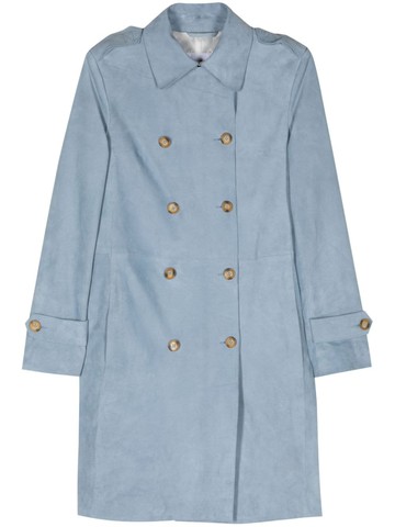Manuel Ritz - double-breasted suede coat - women - Lamb Skin/Polyester - 44 - Blue