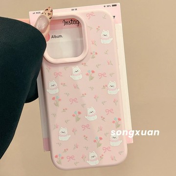 西高地粉色碎花適用iphone17promax韓系16pro蘋果15pro手機殼14/13磨砂軟殼12大孔11保護殼