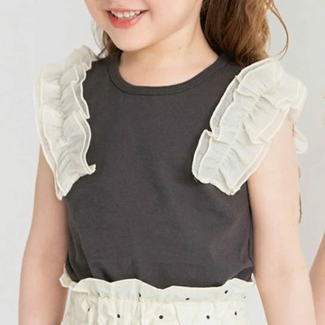 日本 BRANSHES - 夢幻蕾絲荷葉邊背心上衣-炭灰