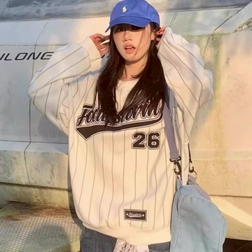 秋季美式圓領印花球衣情侶洋氣大學T