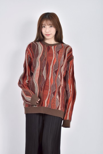 (2XL) timely waaning質感針織不規則條紋混紡橘色毛衣