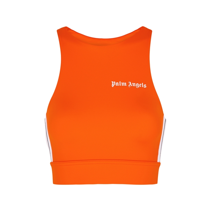 Palm Angels Bright Orange Logo Stretch-jersey Bra Top