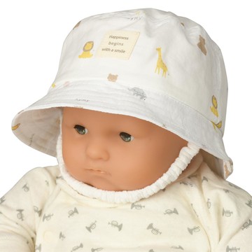 akachan honpo - 平頂帽 附防曬遮陽布-動物-米白色