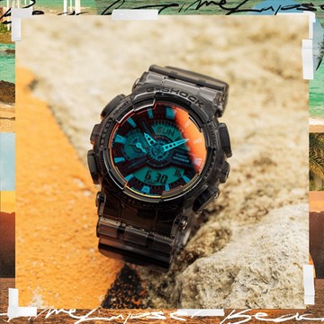 CASIO卡西歐  G-SHOCK 搶眼反射錶面 夏日黃昏 暖橘漸變 酷炫多彩 個性透灰 GA-110TLS-8A_51.2mm