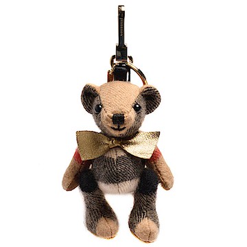 BURBERRY Thomas經典格紋蝴蝶結泰迪熊後背包鑰匙圈/吊飾(駝色)