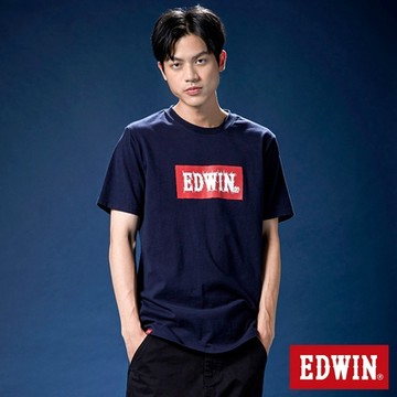 EDWIN 男女裝 網路獨家 手繪草圖BOX LOGO短袖T恤-丈青色