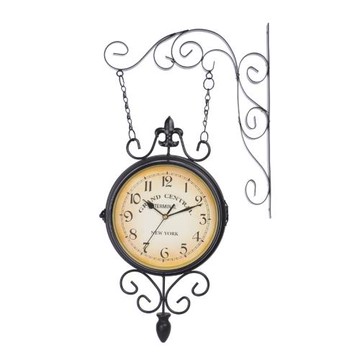 格嘉睿爾歐式復古雙面掛鐘懷舊地中海風格靜音機芯鐵藝雙面鐘