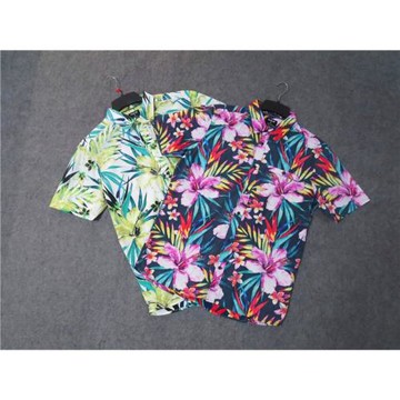 街頭美潮牌沖浪沙灘短袖襯衫度假海邊大花襯衣夏季薄款大碼shirt