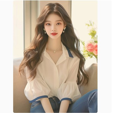 今年流行漂亮洋氣減齡時尚上衣法式輕熟小眾白色泡泡袖襯衫女夏季
